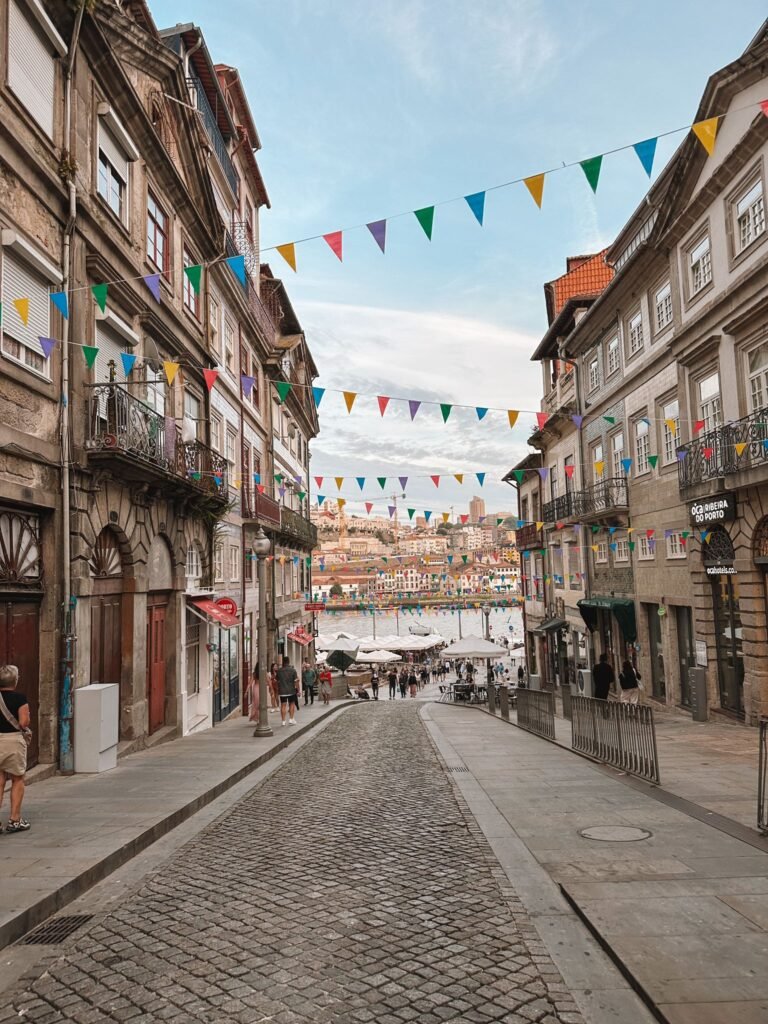 decorated street for sao joao in Porto