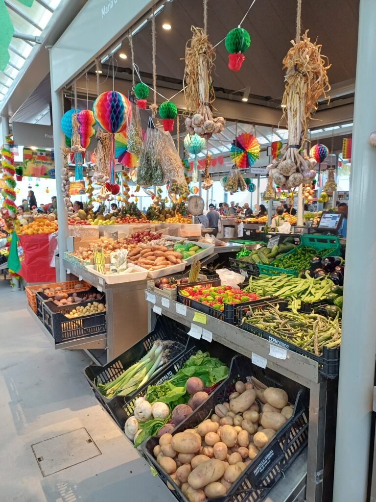 fresh fruit and produce from stand in Mercado do Bolhao