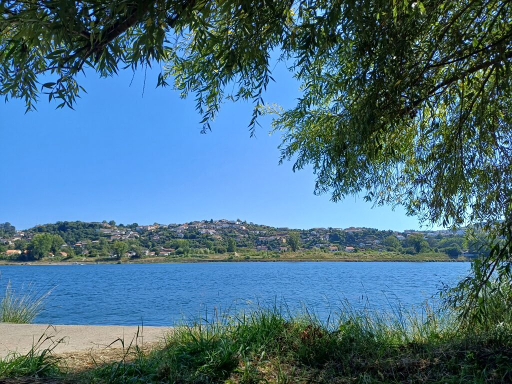 Douro River view from the grass at Praia Fluvial de Gramido