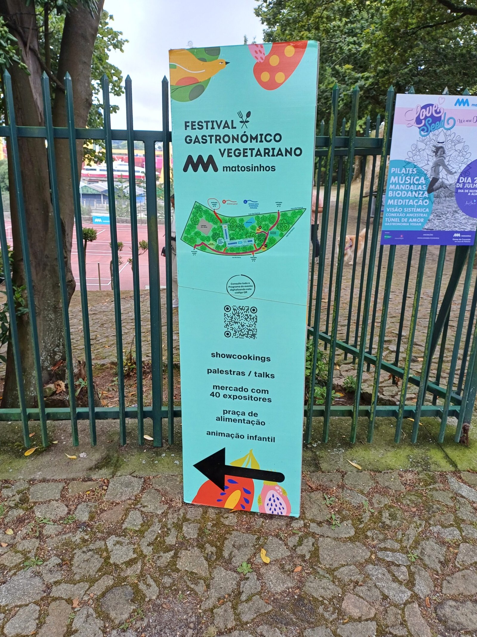 Map at the entrance of Veggie Fest 2024 showing directions and locations for the event in Leca da Palmeira.